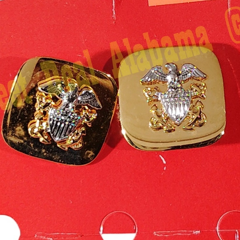 Vanguard Navy Officer Cufflinks, Gold w/ Silver Shield and Eagle, 3/4" x 3/4"