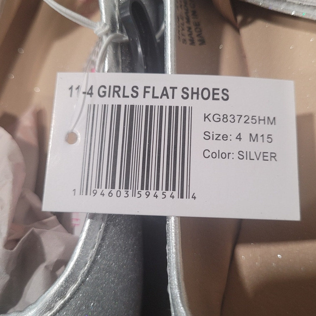 Kensie Girl Girls’ Silver Glitter Ballet Flats – Size 4 Big Kid