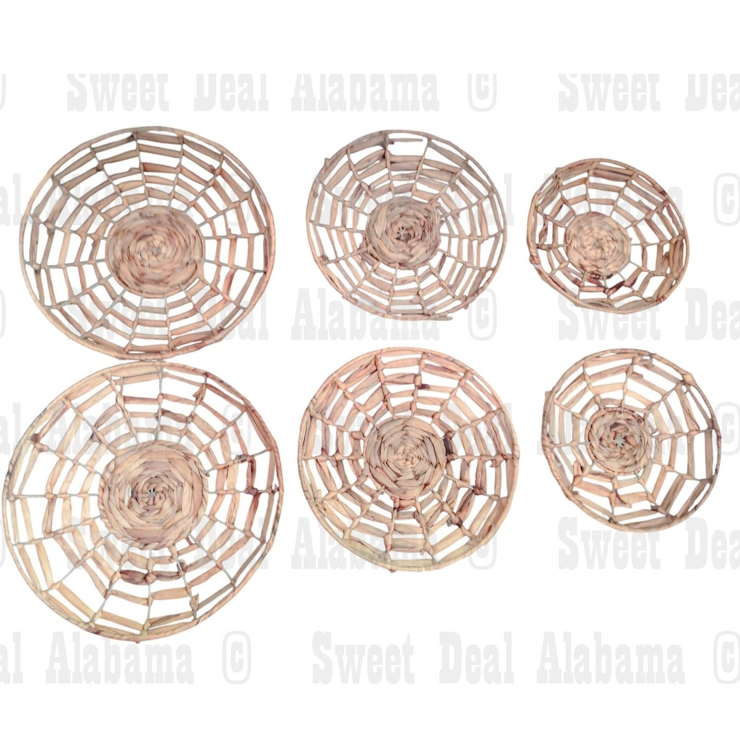 6-pack Hyacinth Woven Trays, 2 Each- 14"D, 12-1/4"D and 10-1/4"D, NIB