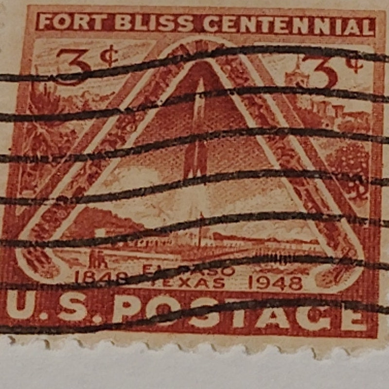 1948 3¢ Fort Bliss Centennial Stamp – Scott 976 – Rocket & Mission – El Paso TX