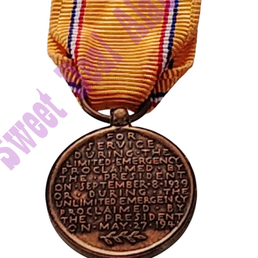 American Defense Service Mini Medal (3/4"D) Ribbon (3/4"W) Overall 2-1/4"H