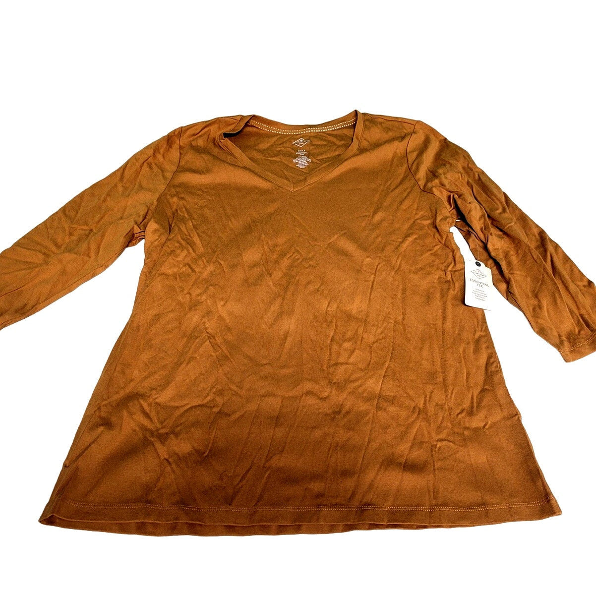 St. John's Bay Women's Plus V Neck 3/4 Sleeve T-Shirt, Deep Bronze, XXLT, 2XLT