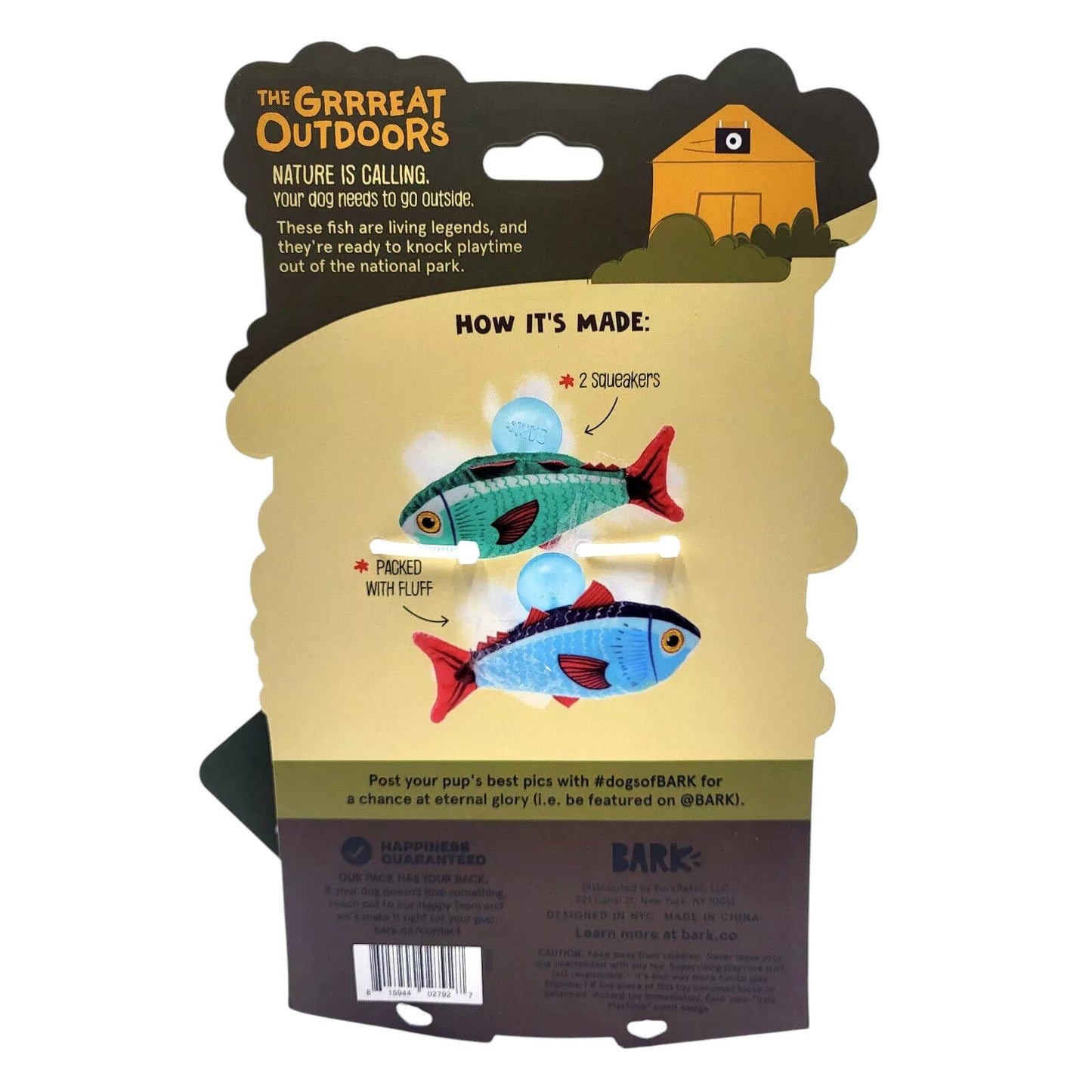 BARK Mike & Mike the Trout Twins Dog Toys XS/S – 2 Pack Plush Squeaky Fish