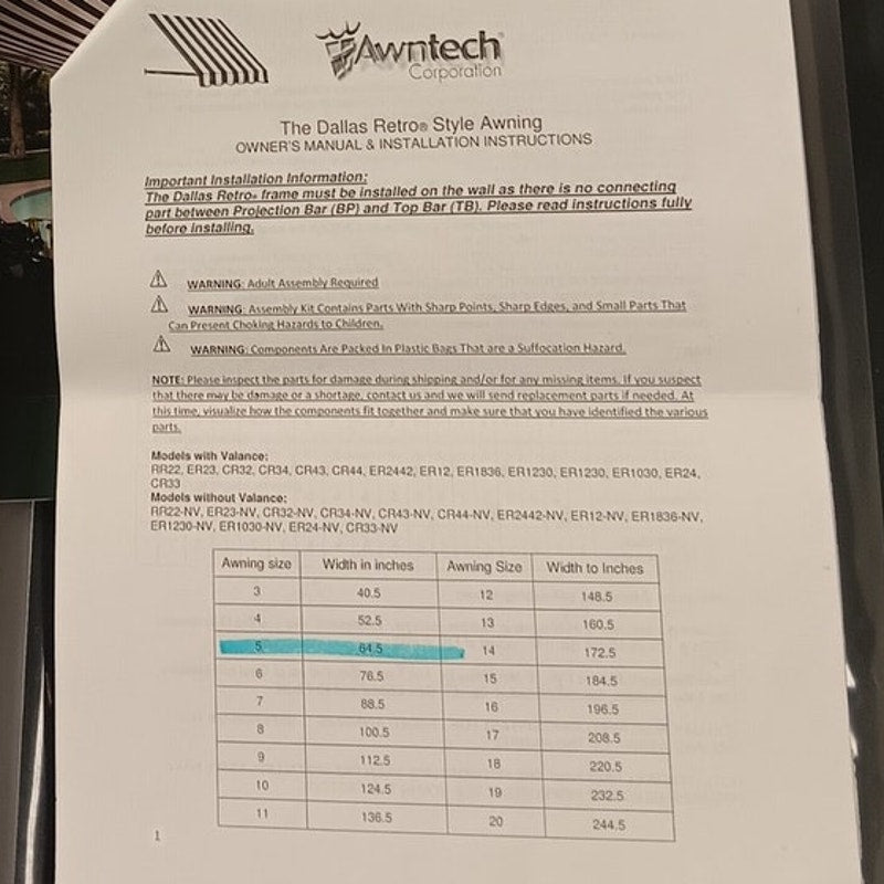 Awntech Dallas Retro Fixed Awning 5.38 ft x 44" x 48" Bright Blue Acrylic Fabric