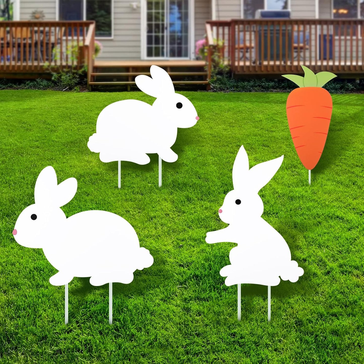 Yookeer Easter Yard Signs – 4-Pk Two-Sided Bunny & Carrot Lawn Décor, No Stakes