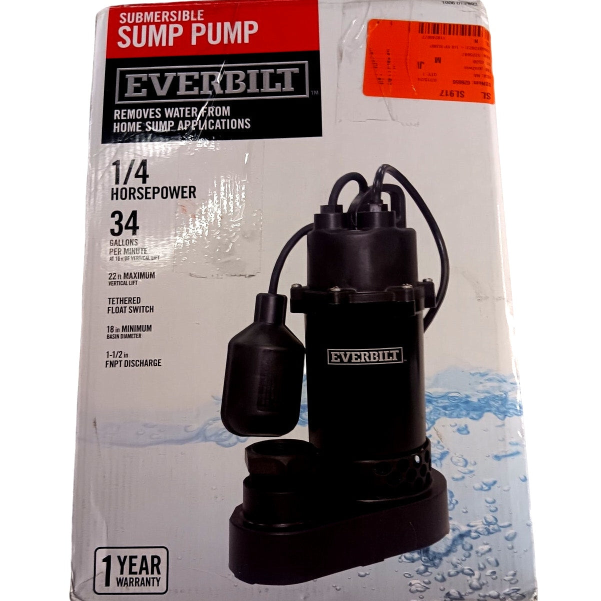 Everbilt 1/4 HP Aluminum Sump Pump Tether Switch, Model HDSP25W