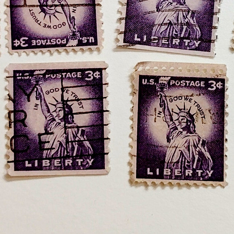Lot of 10 – 1954 USA 3¢ Statue of Liberty Scott 1035 – Liberty Series, Canceled