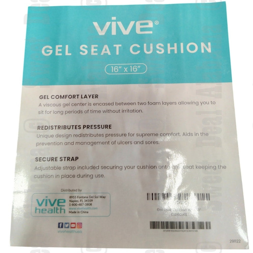 Vive Wheelchair Gel Cushion Seat Pad for Coccyx, Sciatica & Tailbone Pain Relief