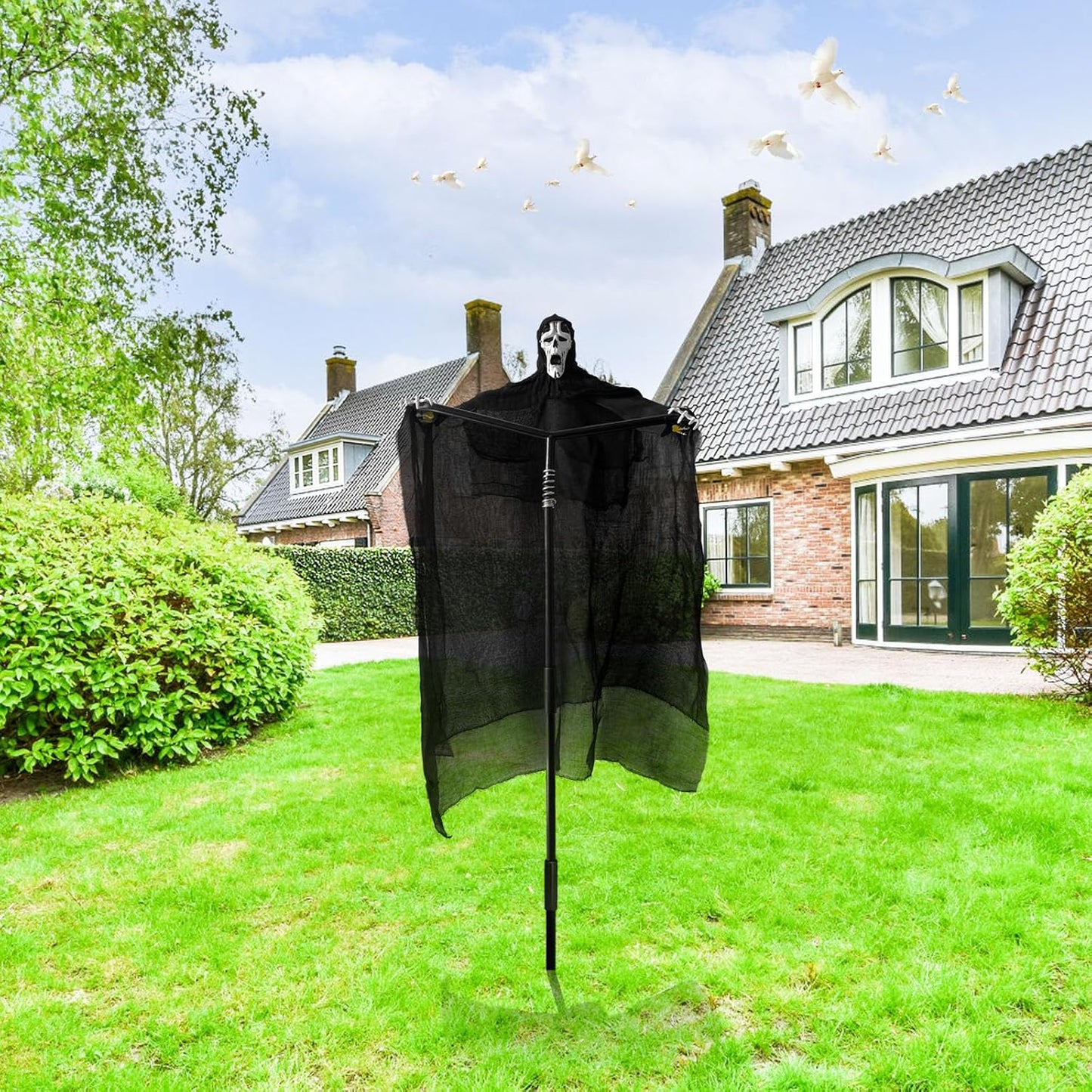 Ghost Scarecrow Outdoor Bird Control w/ Glowing Eyes & Sounds 2-in-1 Yard Decor
