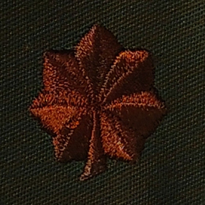 Vintage U.S. Major O-4 Sew-On Rank Insignias, Emb. Gold Oak Leaves on ODG, 1 Pr, Uniform Patches