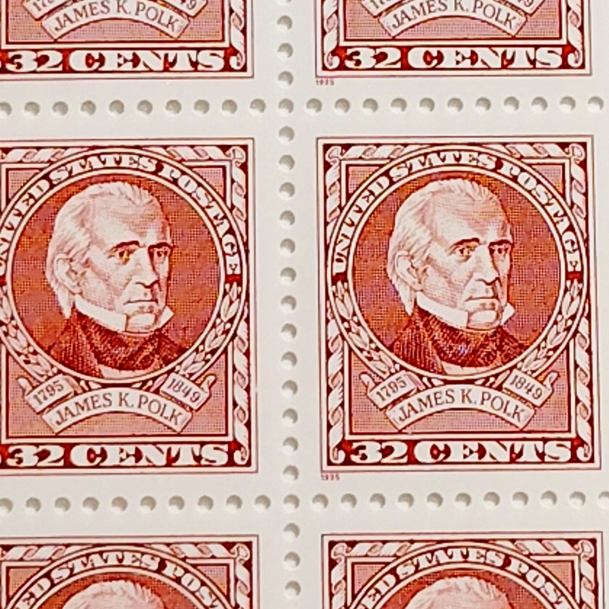 Block of 10 – 1995 USA 32¢ James K. Polk MNH Scott 3004 – Vertical Block