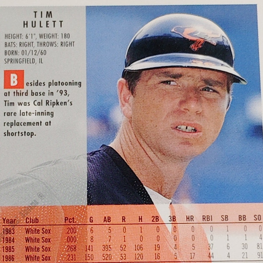 Tim Hulett, Baltimore Orioles, #7, Fleer 1994 Baseball Collector's Card