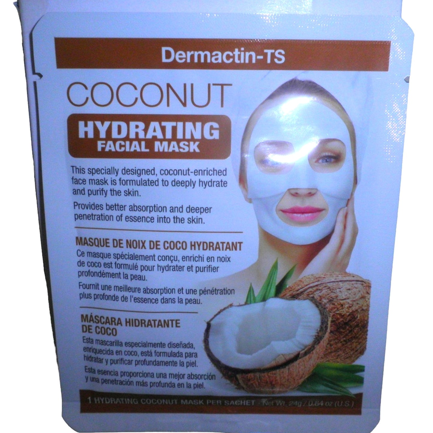 6-PK Dermactin-TS Coconut Hydrating Infused Sheet Face Masks (Box of 6)