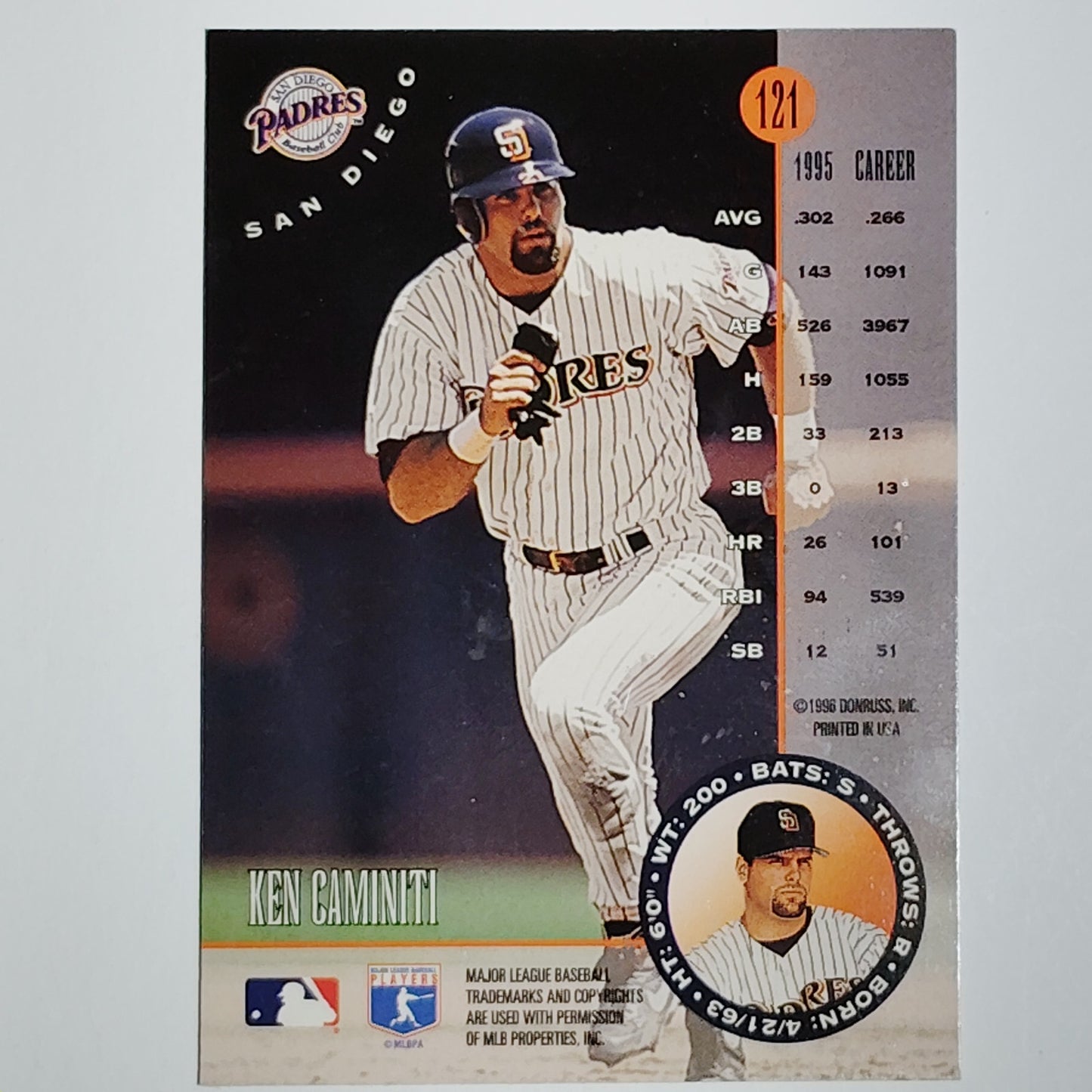 1996 Leaf Ken Caminiti Card #121 San Diego Padres 3B VG/EX