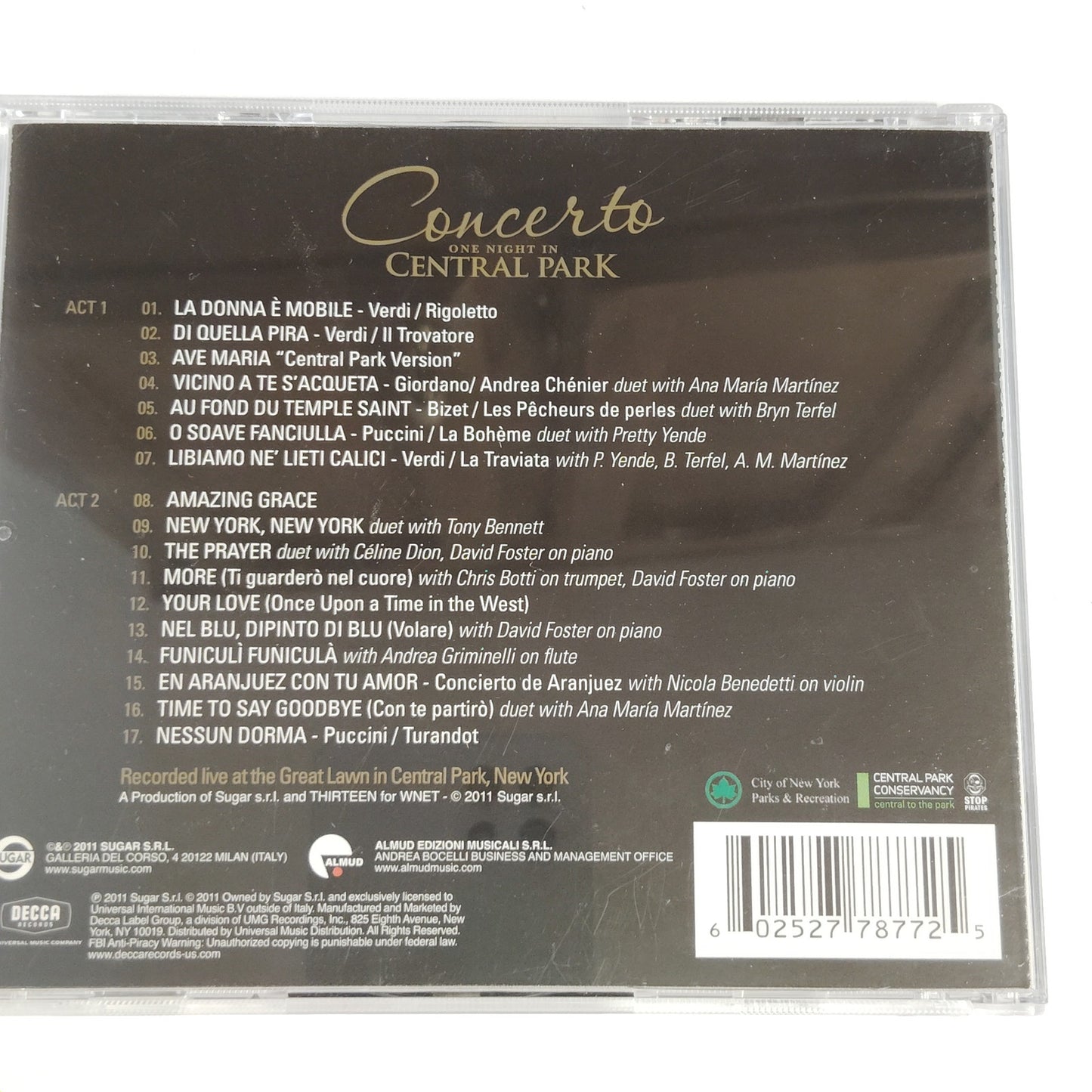 Andrea Bocelli Concerto: One Night in Central Park Live CD 2011 NY Philharmonic