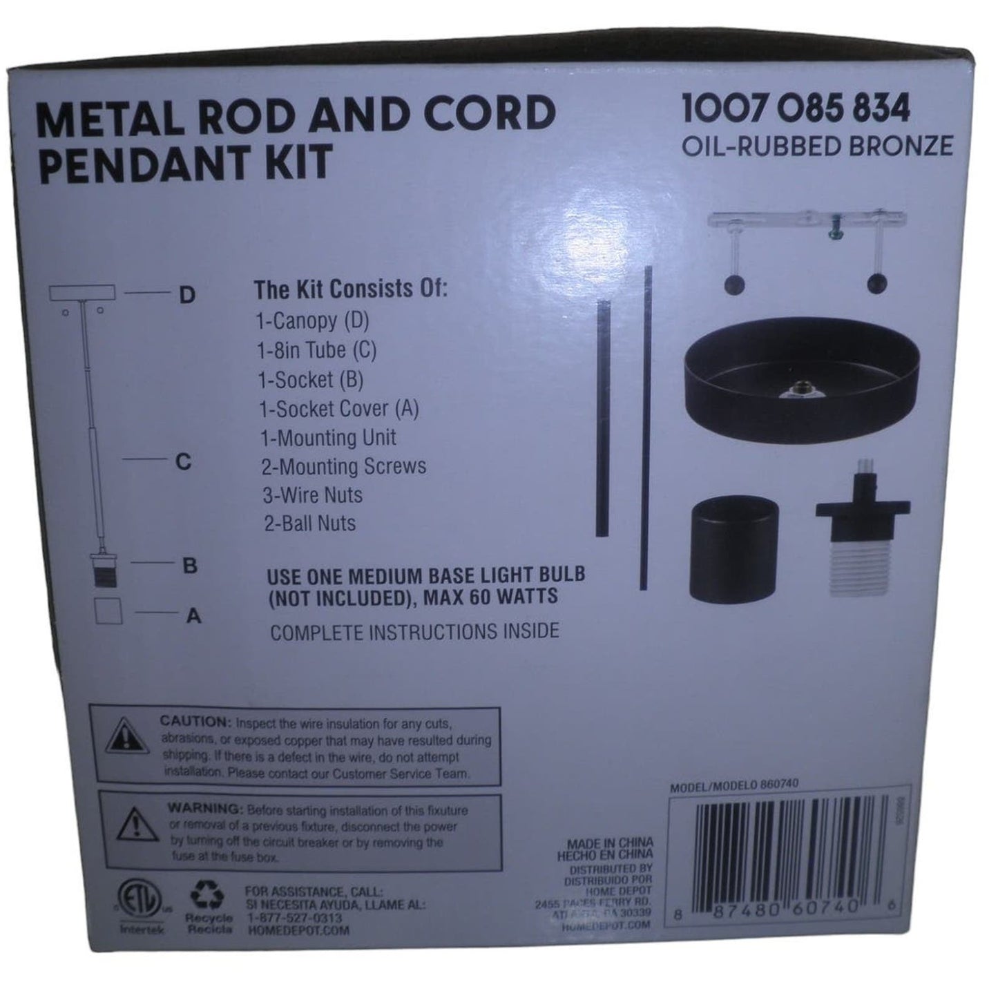 Set of 2 Oil-Rubbed Bronze Pendant Light Kits with Partial Metal Rods, NIB