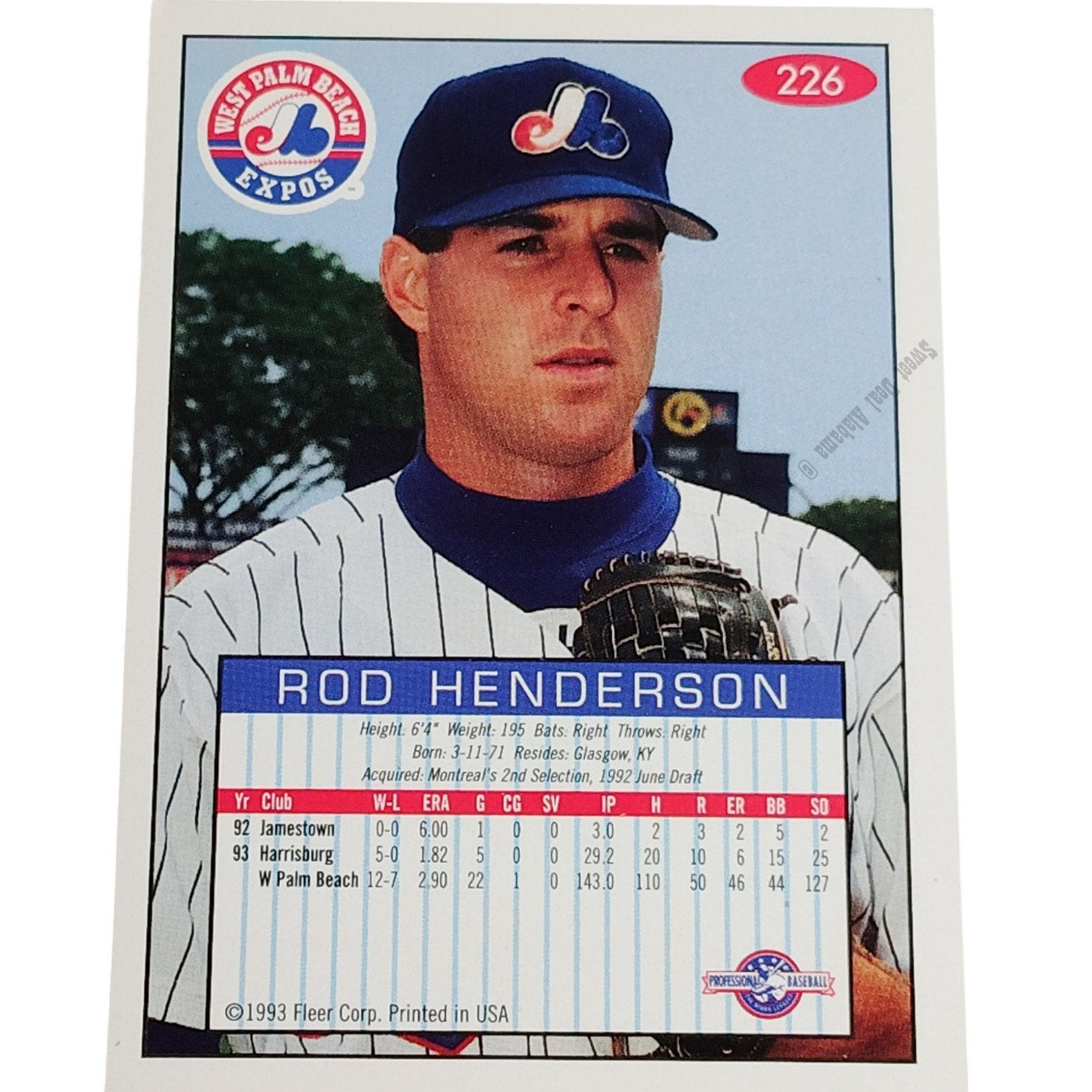 Rod Henderson, West Palm Beach Expos, No. 226, 93-94 Fleer Excel Minor Leagues