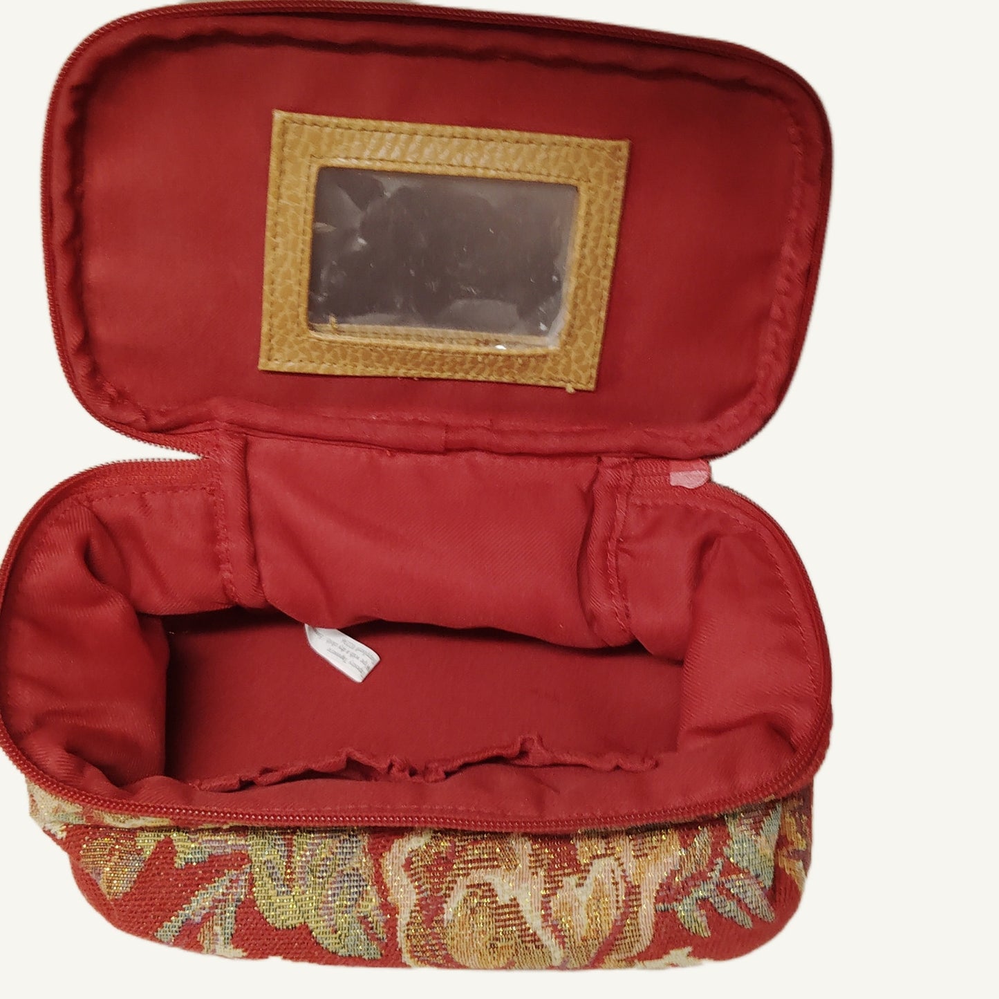 Vintage Floral Tapestry Small Train Case Red Yellow Gold Travel Bag 8x4.5x4.75"