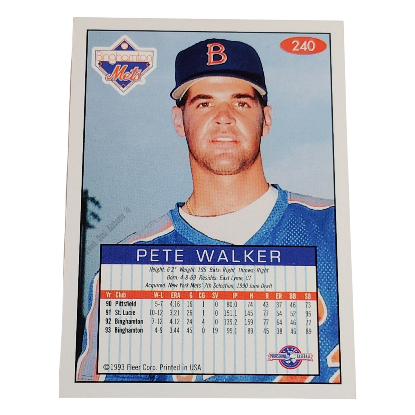 Pete Walker, Binghamton Mets, No. 240, 93-94 Fleer Excel Minor Leagues