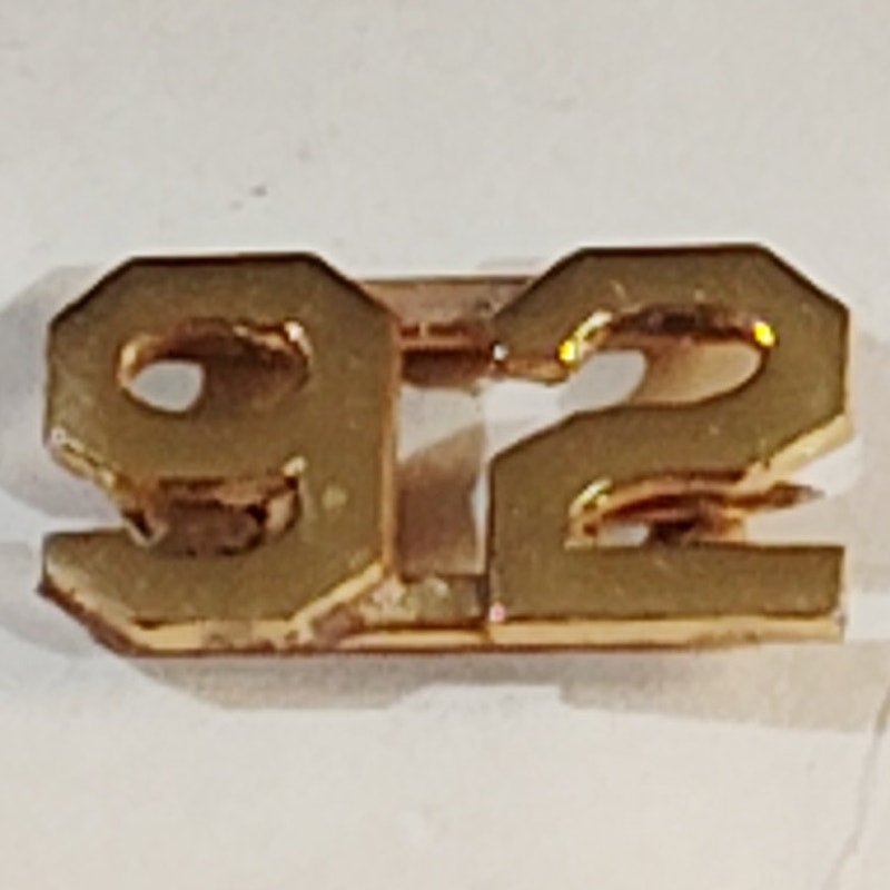Early/Mid 1900s Brass C-Clasp "92" Collar Devices 3/8"H Hat / Lapel Pins Set
