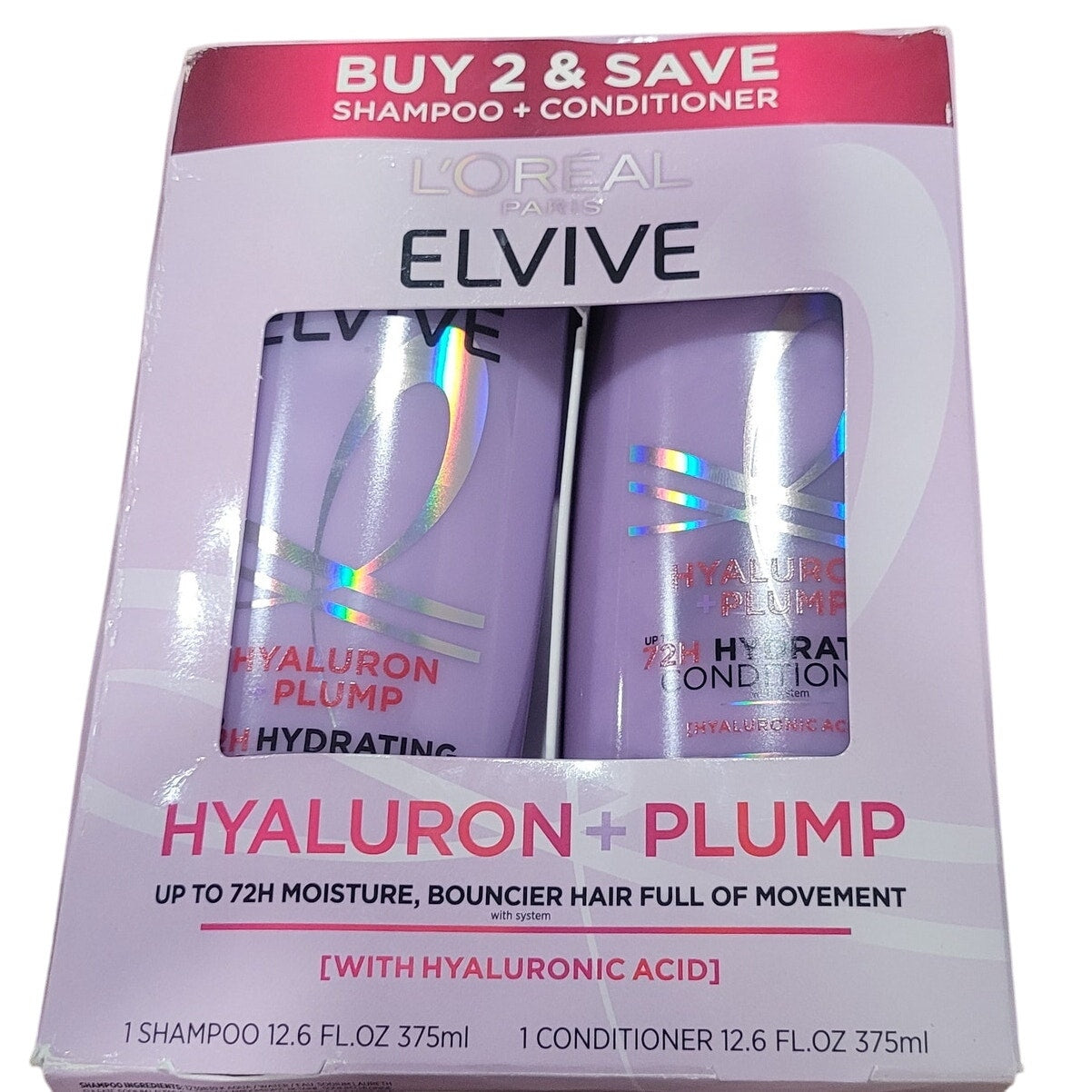 L'Oreal Paris Elvive Hyaluron Plump Shampoo & Conditioner Set – 25.2 fl oz Each