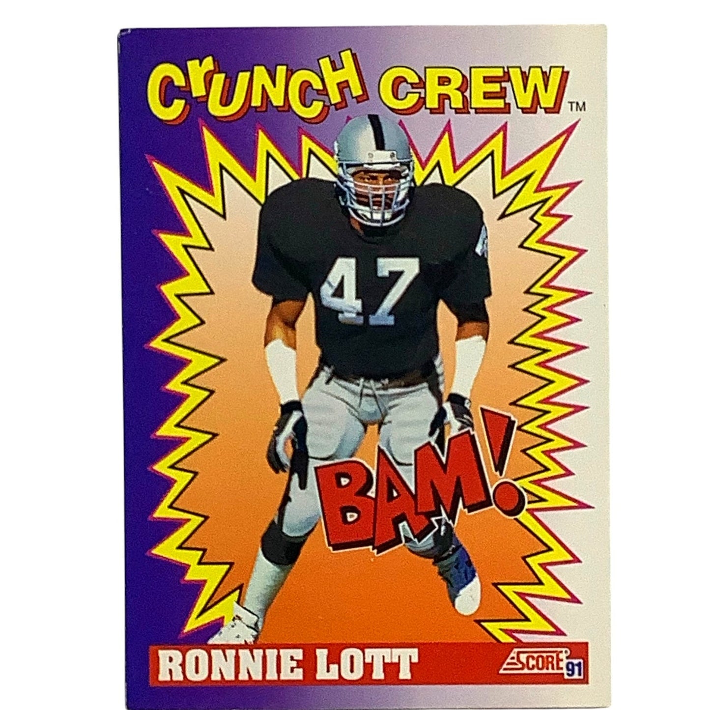 Ronnie Lott, Oakland Raiders, NFL 1991 Score Crunch Crew Card 651, EX/NM
