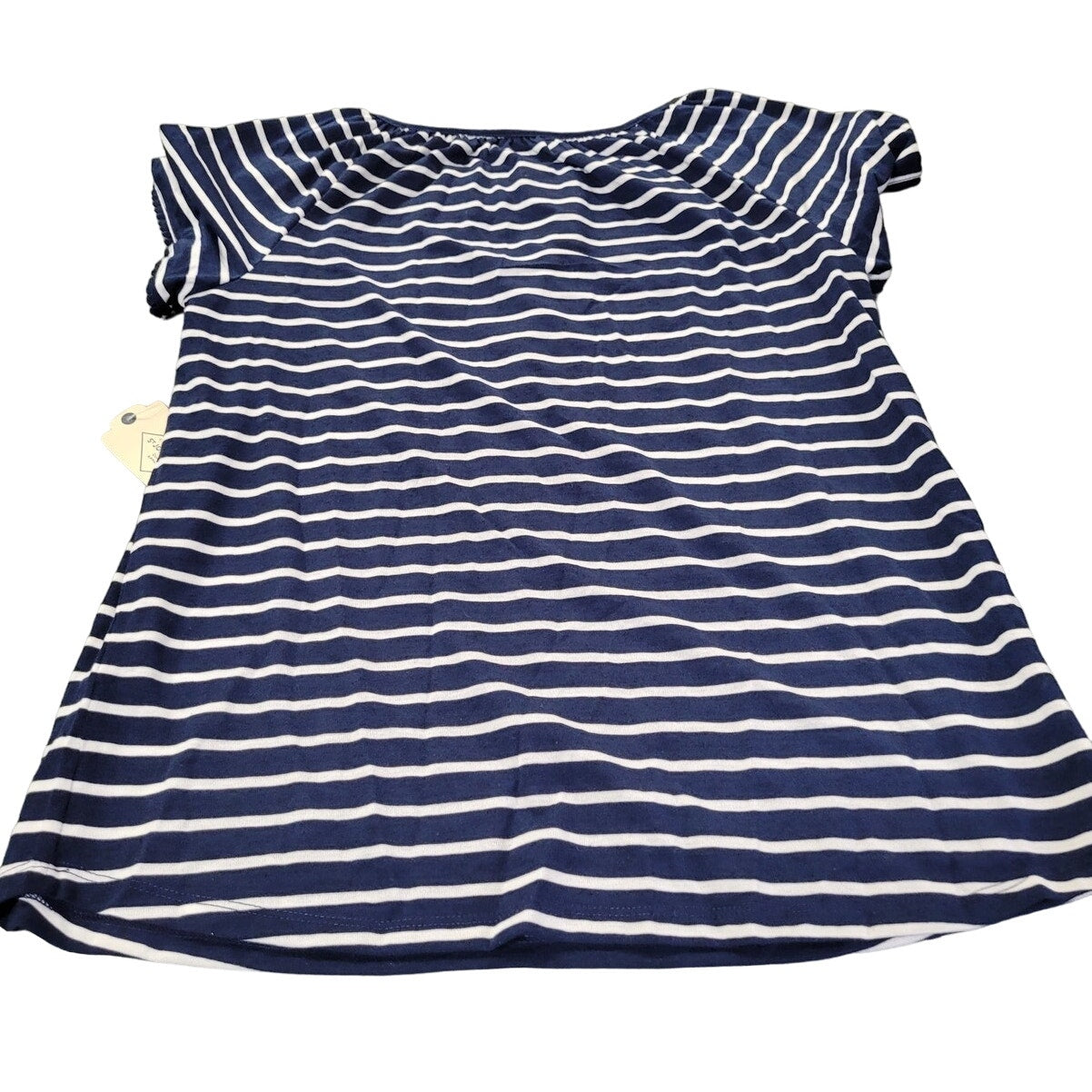 St. John's Bay Women's Henley Neck Short Sleeve Henley Shirt, Navy Stripe, MT