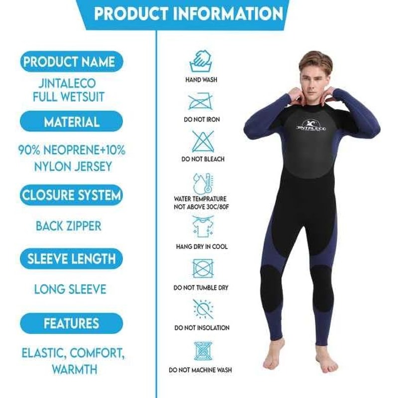 Men's Full Wetsuit, 2XL, 3mm Neoprene Wet Suit for Diving Surfing Scuba, Blue