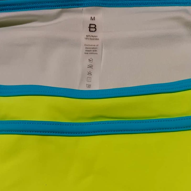 High Waisted Bikini Set, Two Piece, Color Block Cheeky High Cut, M, Neon Green