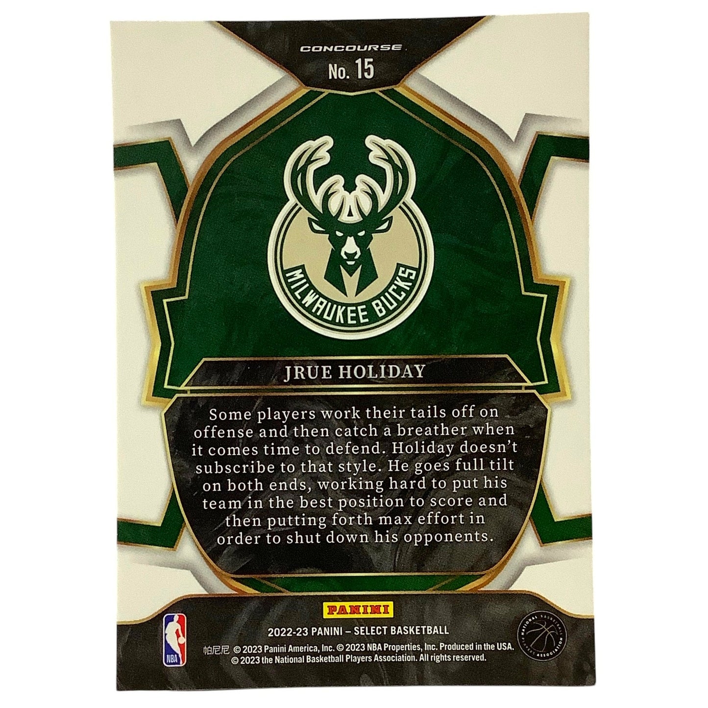 Jrue Holiday, Milwaukee Bucks, Concourse Card #15, 2022-23 NBA Panini Select