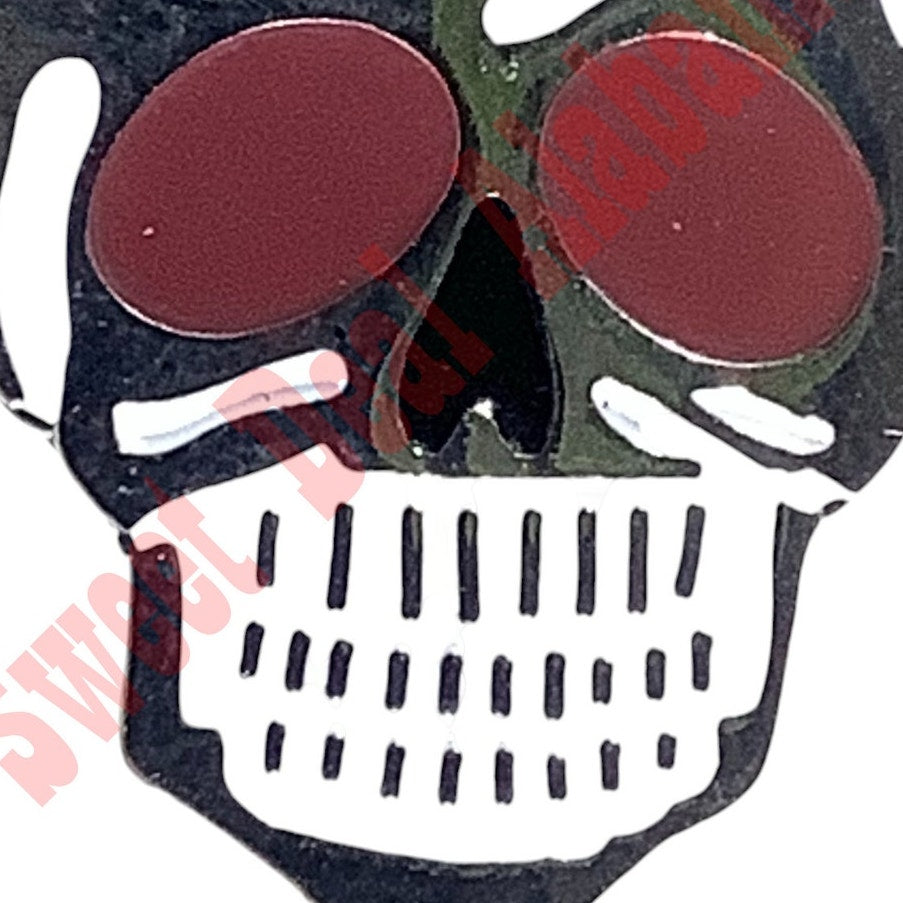 Red-Eye Death Skull Hat, Lapel or Tie Pin, 1-1/8"H x 3/4"W