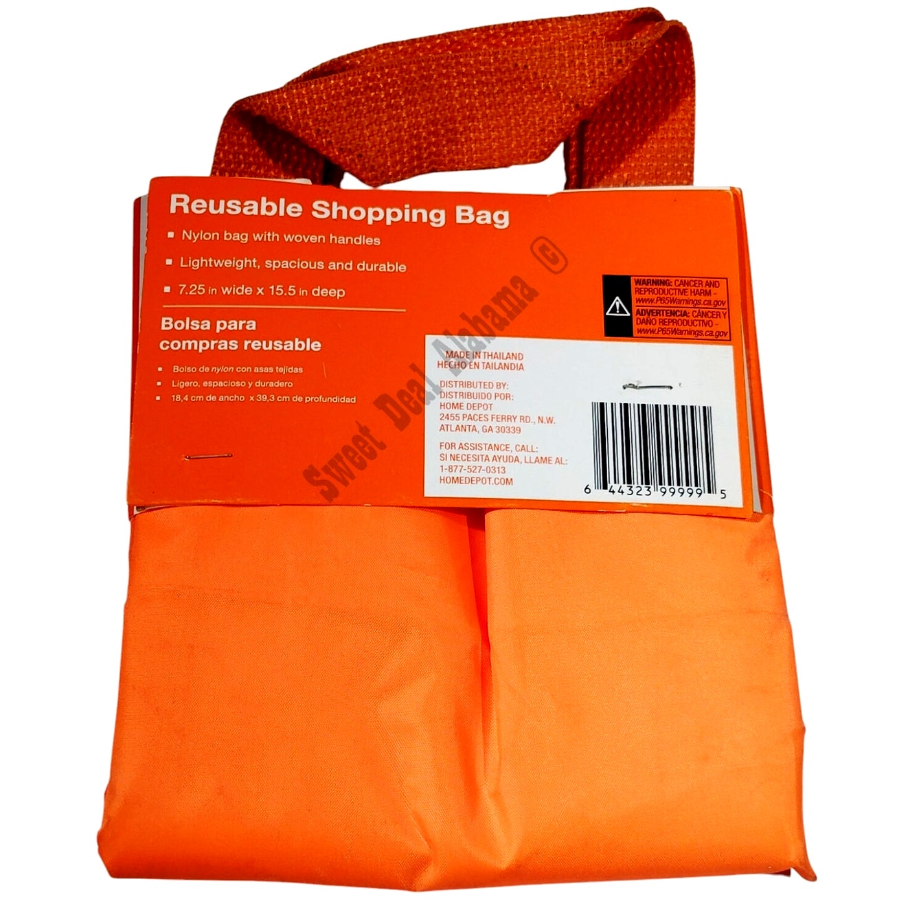 The Home Depot 7.25 in. Reusable Shopping Bag, Orange, 7.25"W x 15.5"H