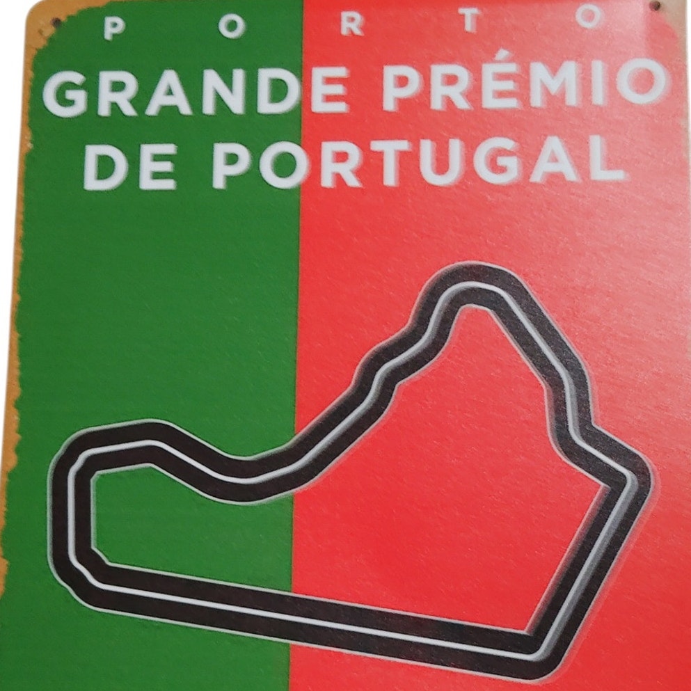 1958 Portuguese Grand Prix Tin Sign 12"x8" Vintage Circuito da Boavista Racing Plaque, Stirling Moss