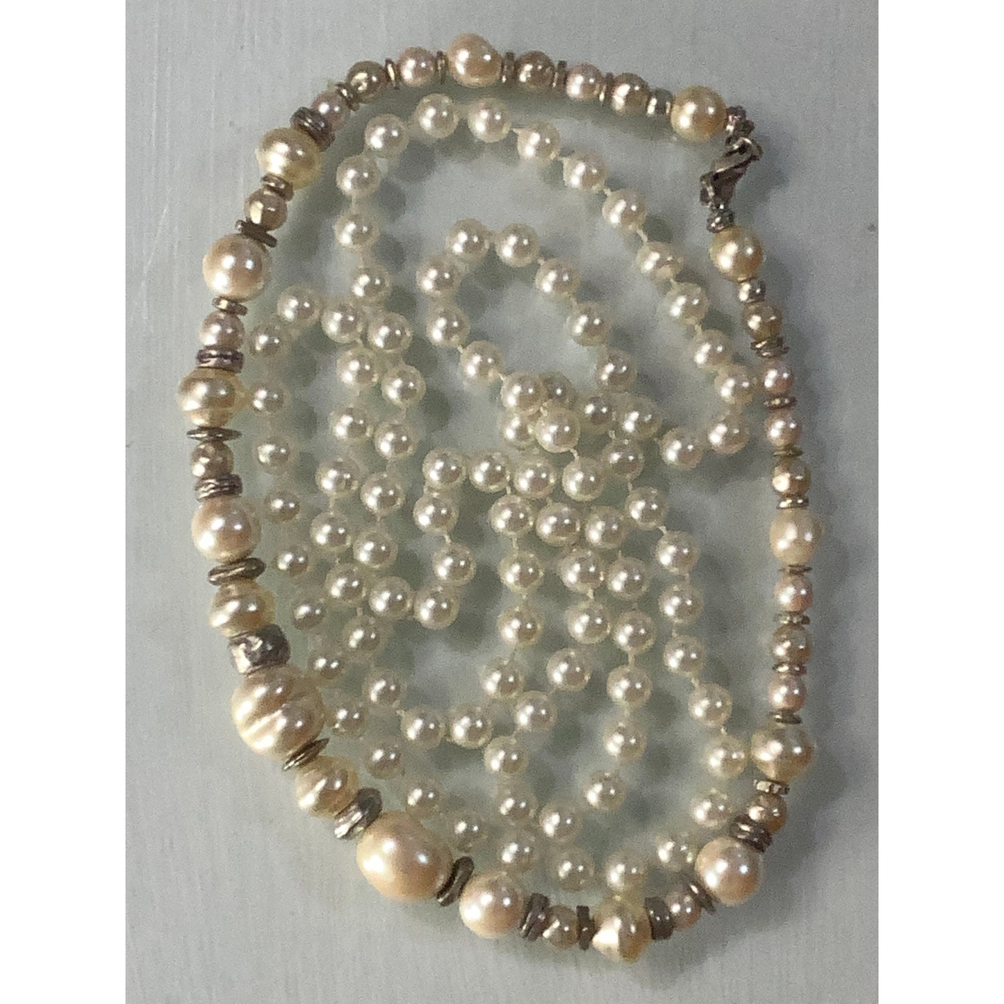 Vintage Jewelry, 2 Necklaces, Small Faux Pearls and 1 Artisan Beads in Design.