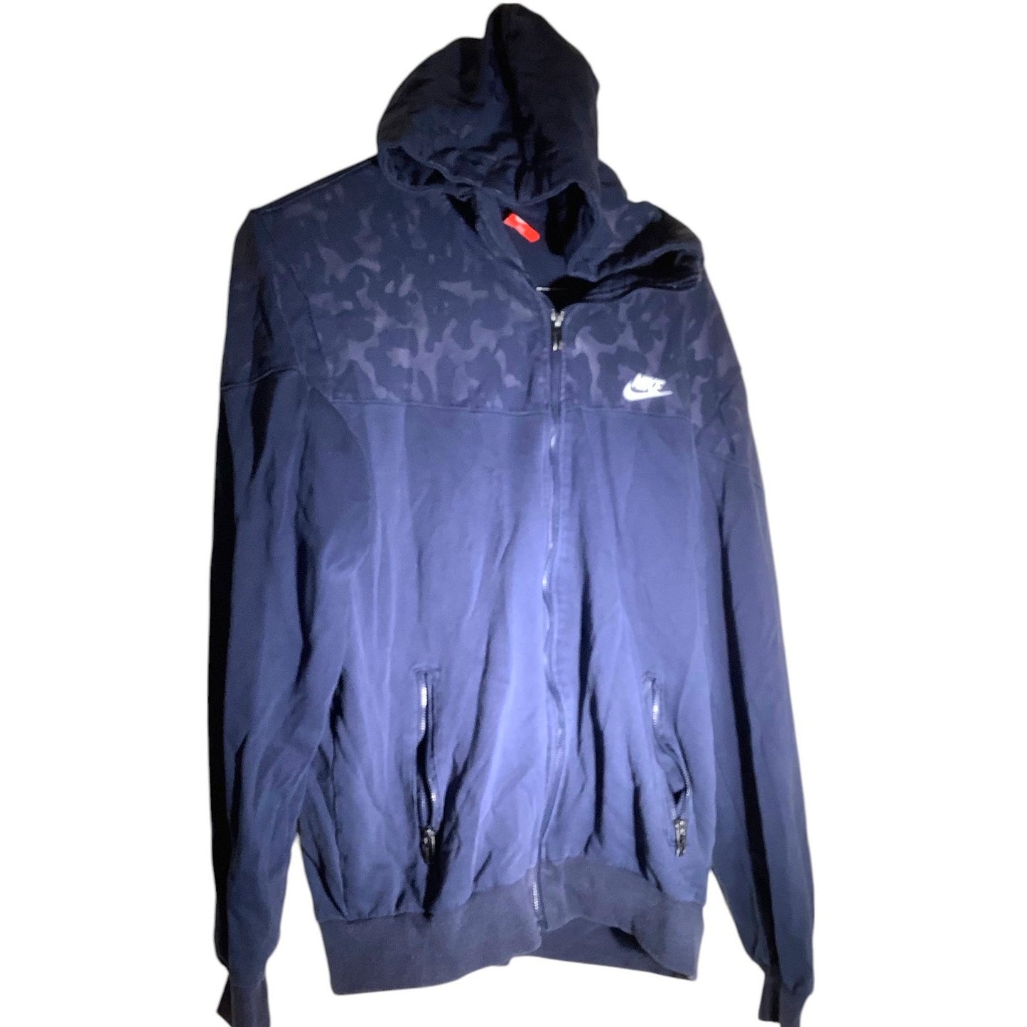 Nike Women's Blue Camo Hoodie, Zip Up with Zipper Pockets 42-45" Bust, 36" Waist