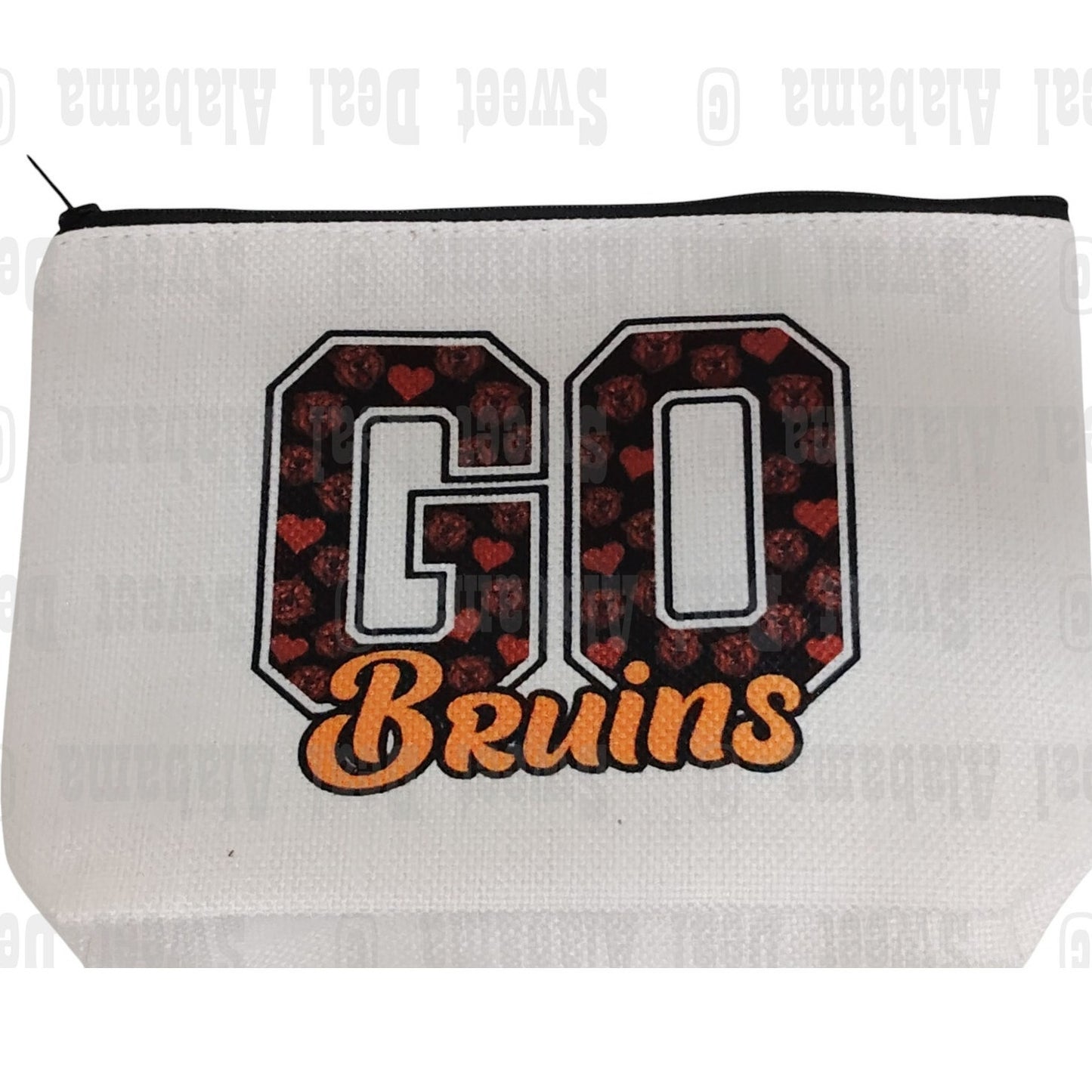 Bruins - Go Bruins - Makeup Bag, Lined Zipper Pouch, 9"W x 6.5"H x 2"D