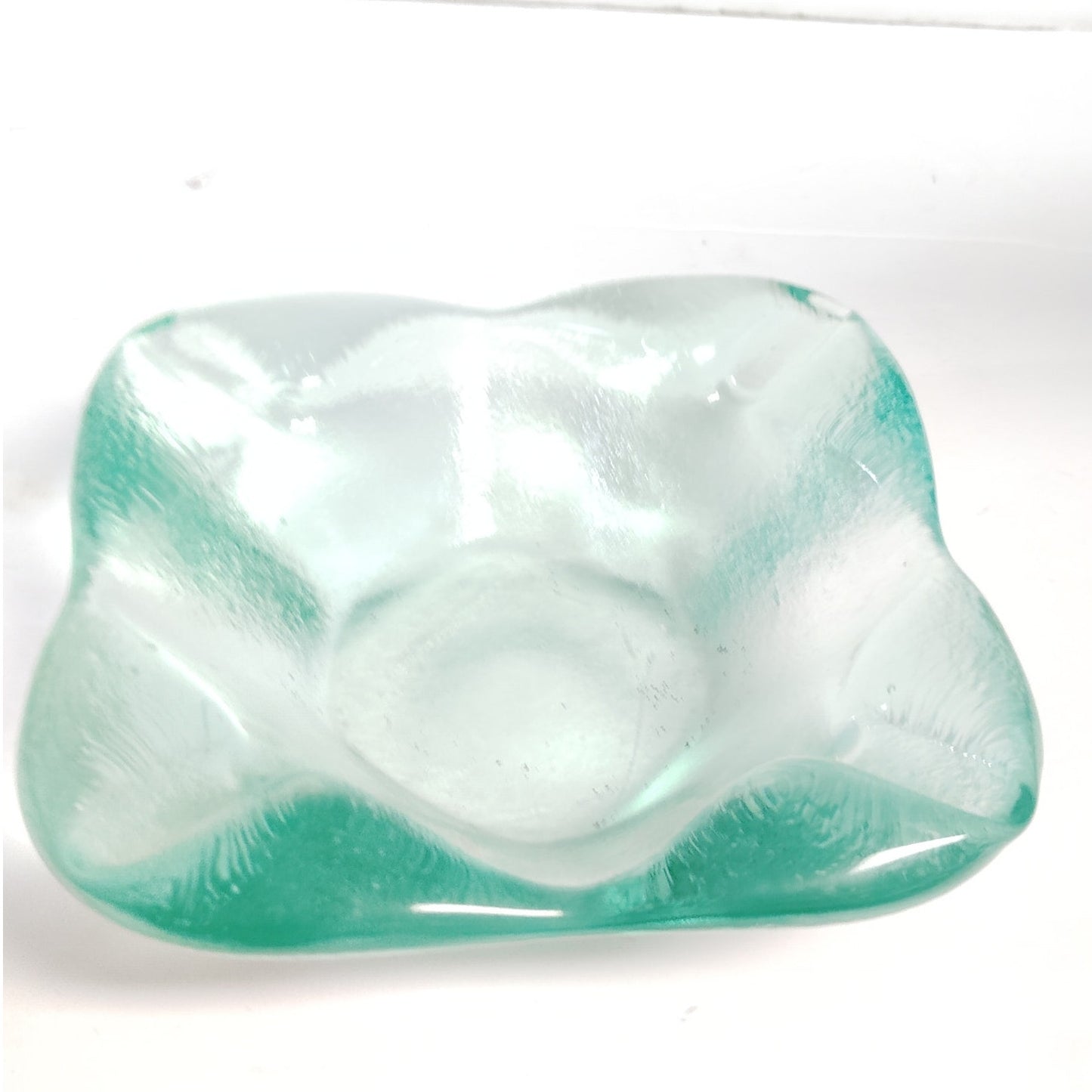 VTG 1960s MCM Mint Green Geode Glass Ashtray 9" Sommerso Style Heavy