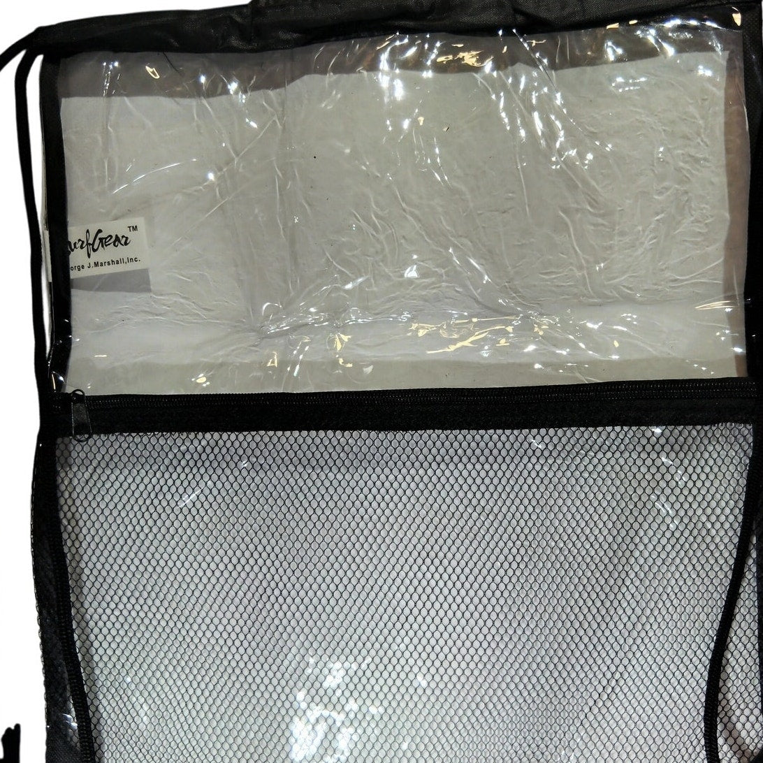 SurfGear Clear Drawstring Backpack Stadium Approved Transparent PVC Bag w/ Mesh Pouch Black
