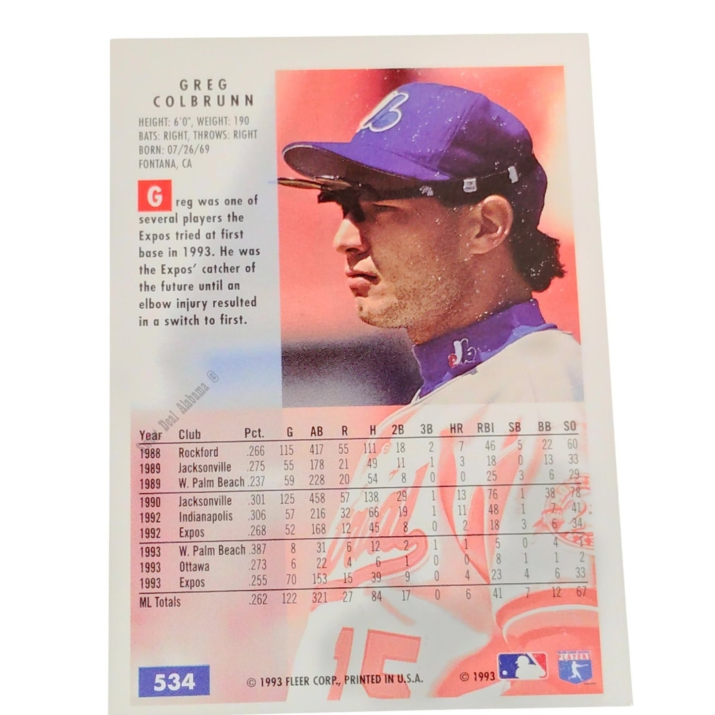 Greg Colbrunn, Montreal Expos, #534, 1994 Fleer Baseball Collector's Card