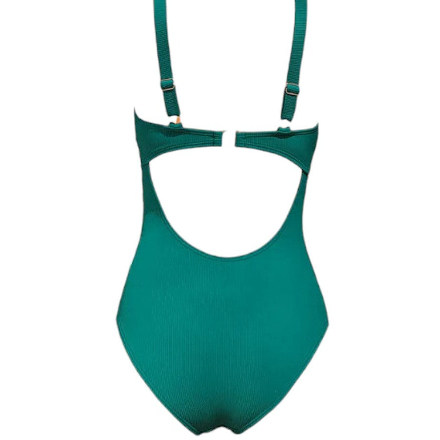 Charmo Ribbed One Piece, Cutout Scoop Neck, High Cut Padded Monokini, Teal, M