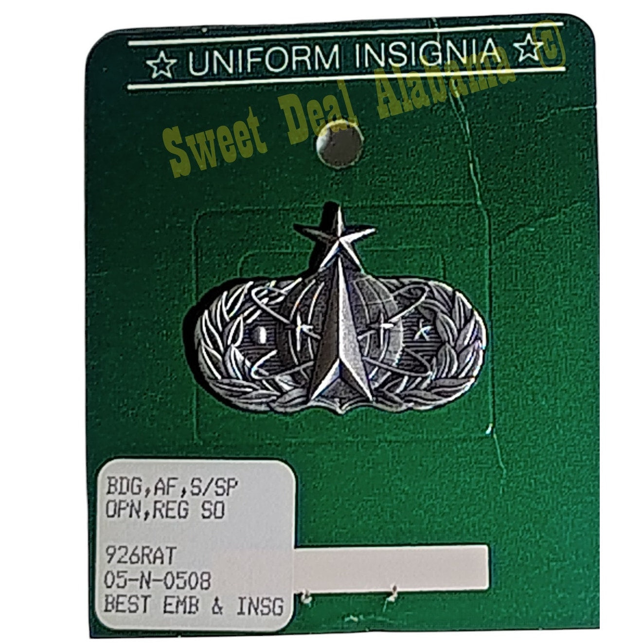 Vintage USAF Senior Space Ops Badge Pin 1-5/8W x 1-1/8H Patinated Silver Finish
