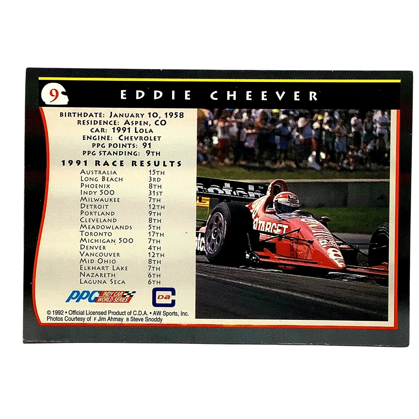 Indy Driver- Eddie Cheever, Target #8, 1992 Indy Car World Series, Card #9, NM