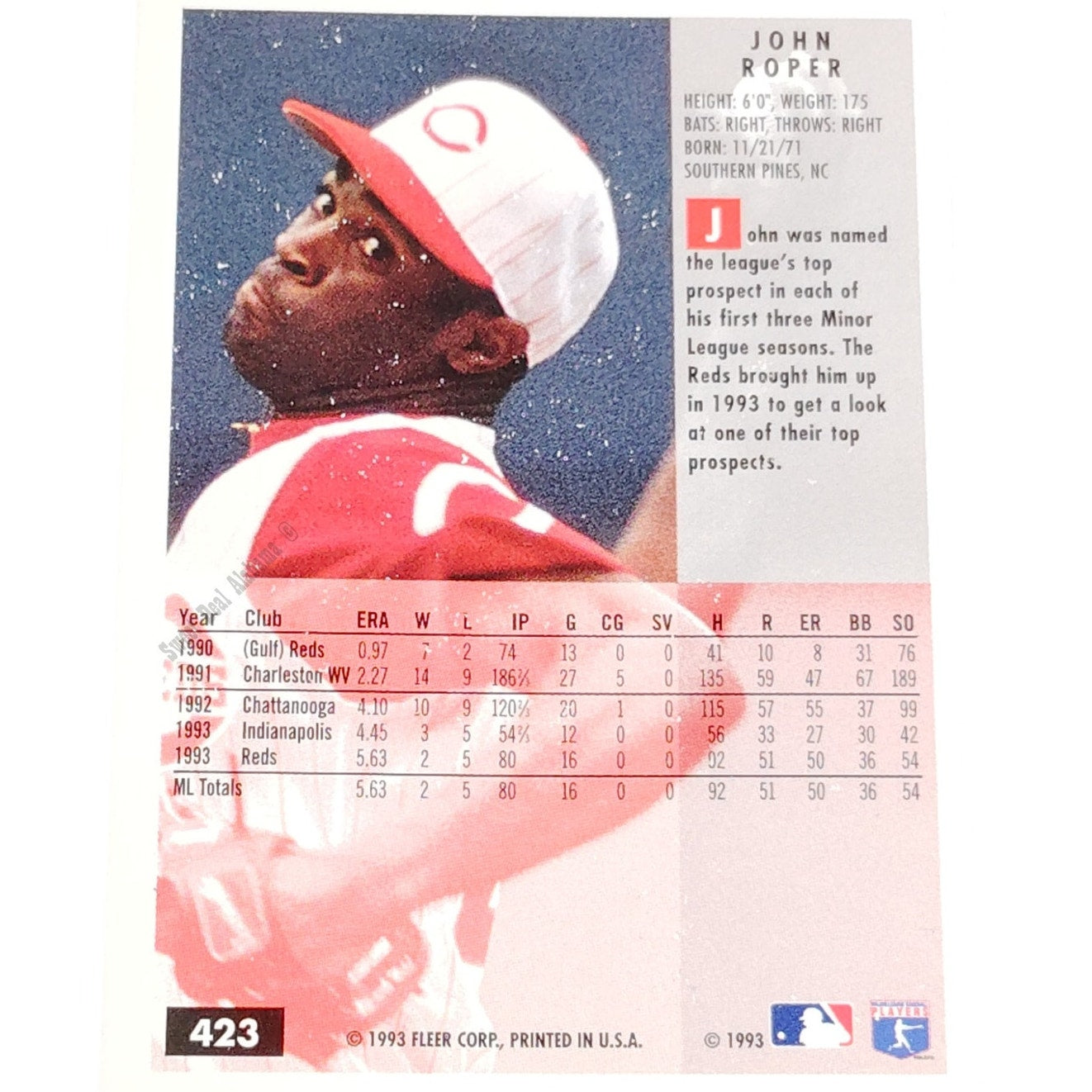 John Roper, Cincinnati Reds, #423, 1994 Fleer Baseball Collector's Card