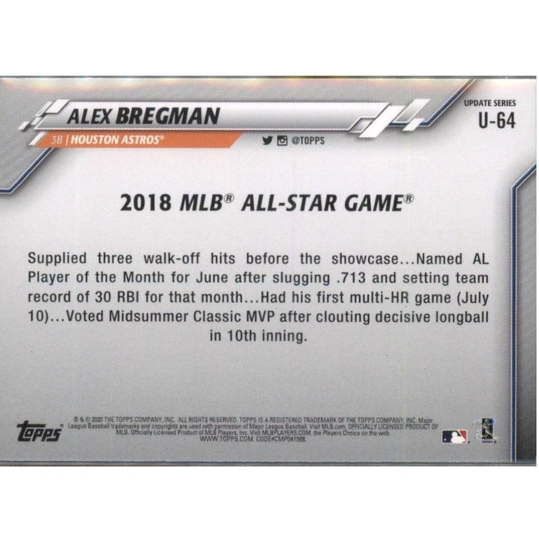 2020 Topps Update #U-64 Alex Bregman Houston Astros 3rd Base - VG/EX