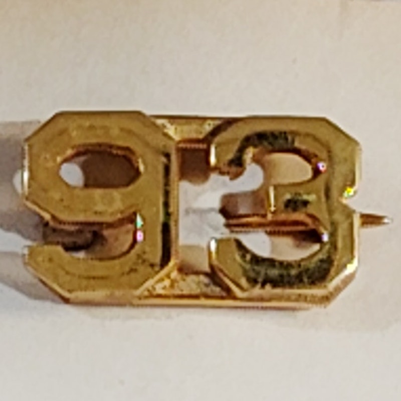 Early/Mid 1900s Brass C-Clasp "93" Collar Devices 3/8"H Hat / Lapel Pins Set