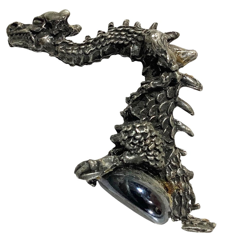 Fantasy Pewter Dragon Figure on Stone Base, 1-1/2"H x 2-1/2"L