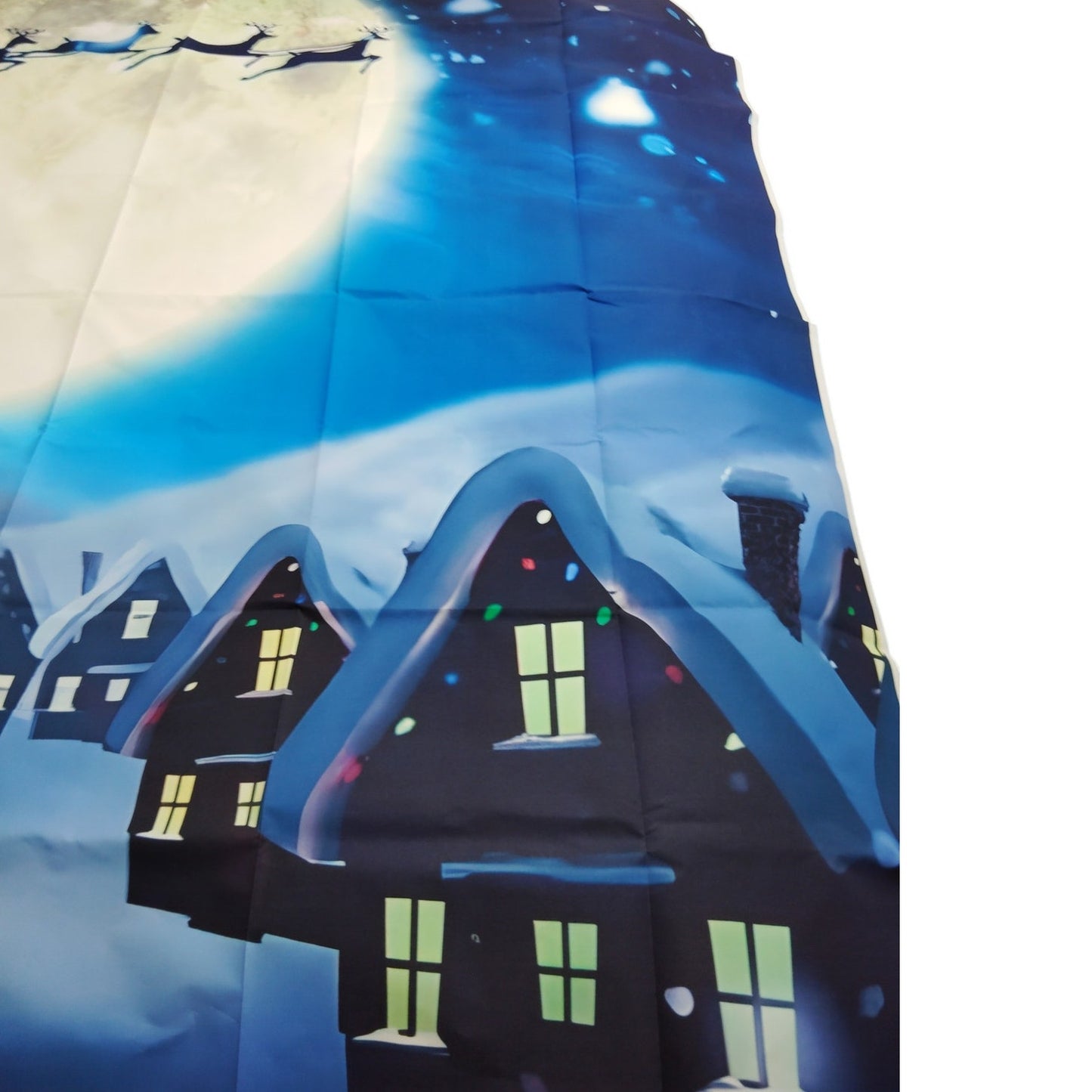 Polyester 7x5ft Christmas Eve Backdrop – Santa Sleigh, Snowy Forest, Moonlit Night