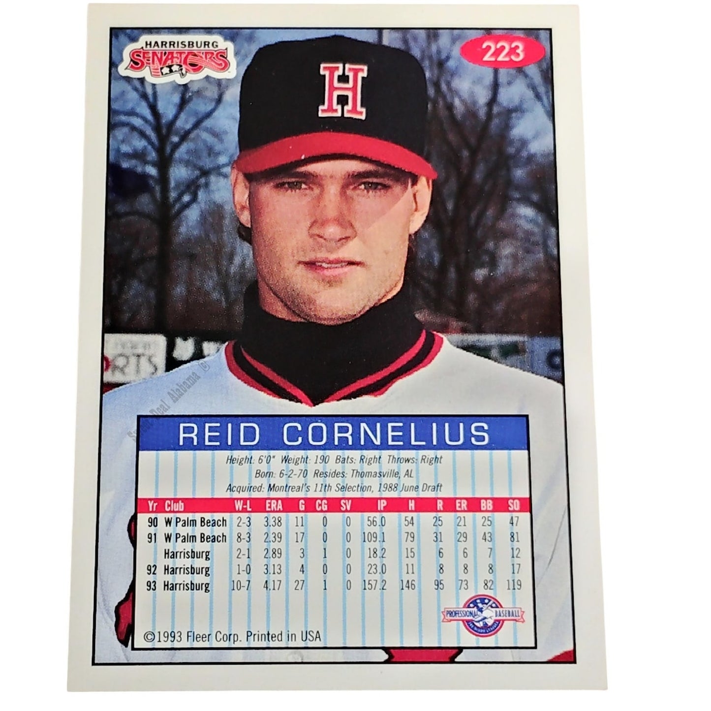 Reid Cornelius, Harrisburg Senators, No. 223, 93-94 Fleer Excel Minor Leagues