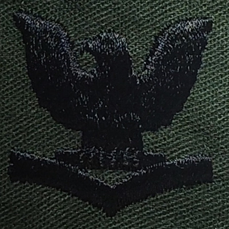 Pre-1989 USN Cap Device Subdued Embroidered E-4 ODG Sew-On 2"x1.75"