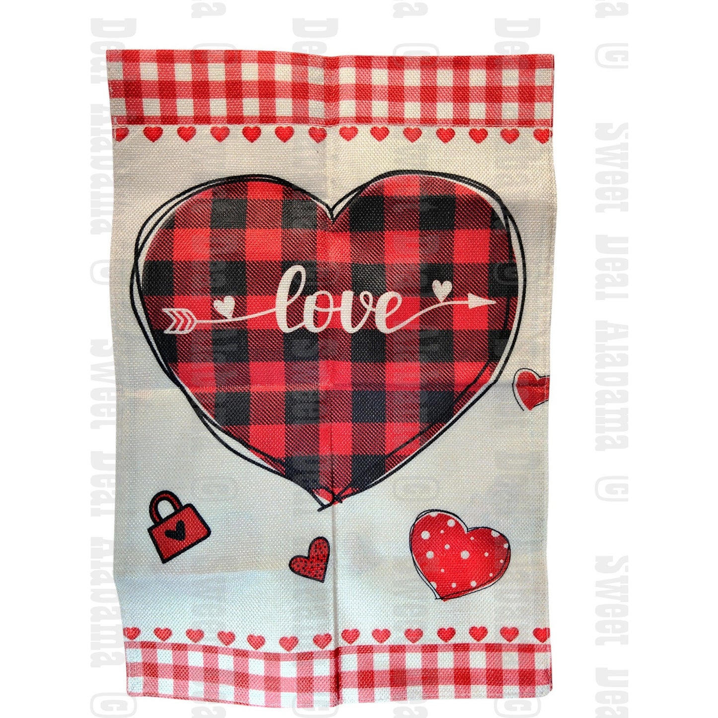 Love Heart Garden Flag 12.5x18" Double Sided Red Plaid Valentine Outdoor Decor